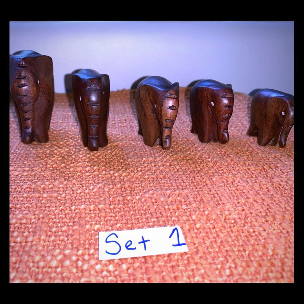 African Hand-Carved Wooden Elephants